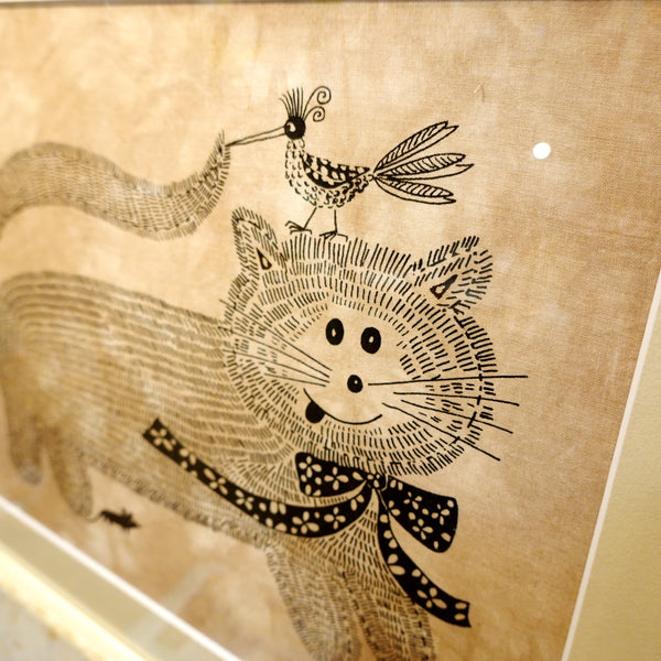 猫とネズミと鳥 スウェーデン アート ハイジ ランゲ シルクスクリーン Heidi Lange Sweden 北欧 【額送A】