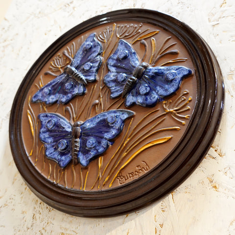 陶板 ブルーの蝶々たち  ガブリエル スウェーデン Gabriel Sweden バタフライ 陶器 アート ON01
