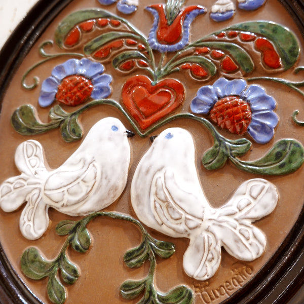 陶板 向き合う２羽の鳥  楕円 ガブリエル スウェーデン Gabriel Sweden 鳥 バード オーバル 陶器 アート ON01
