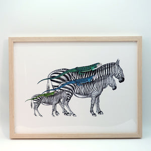アートフレーム ポスター  Zebras and Lizards Old Encyclopedia Denmark 北欧 デンマーク 【額送A】