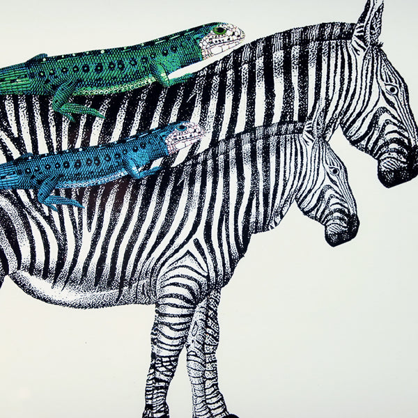 アートフレーム ポスター  Zebras and Lizards Old Encyclopedia Denmark 北欧 デンマーク 【額送A】