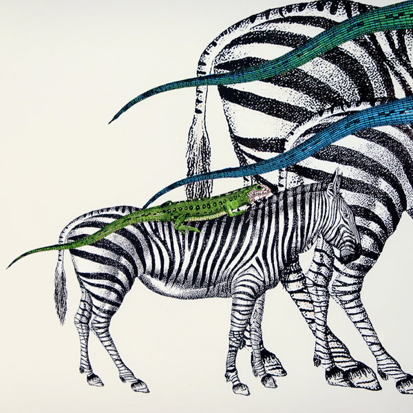 アートフレーム ポスター  Zebras and Lizards Old Encyclopedia Denmark 北欧 デンマーク 【額送A】
