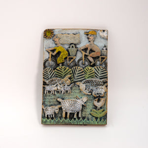 陶板  Cycling along the Lambs セラミックアート  Hilke Maclntyre Scotland　スコットランド