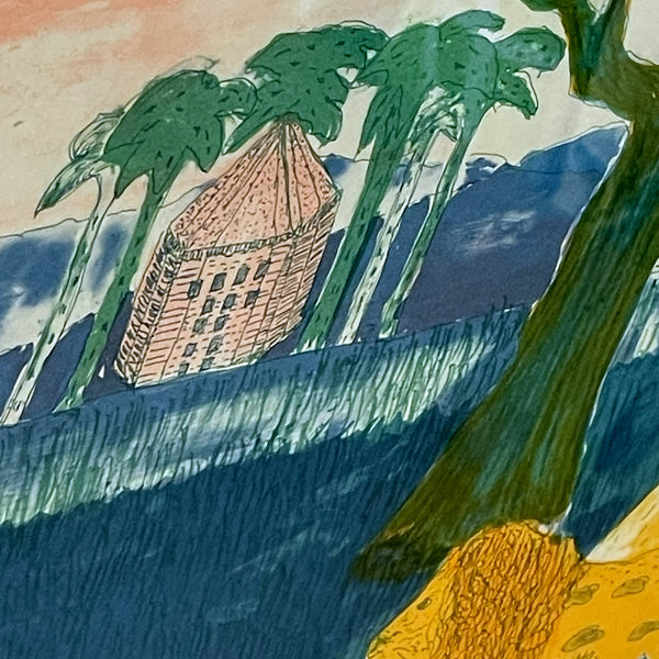 スウェーデン アート リトグラフ 壁掛け 絵画 私の風景の中のライオン ヘルムトルート二ストロム A lion in my landscape  Sweden lithograph Helmtrud Nystrom 【額送A】