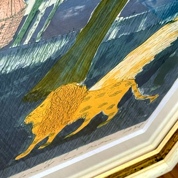 スウェーデン アート リトグラフ 壁掛け 絵画 私の風景の中のライオン ヘルムトルート二ストロム A lion in my landscape  Sweden lithograph Helmtrud Nystrom 【額送A】