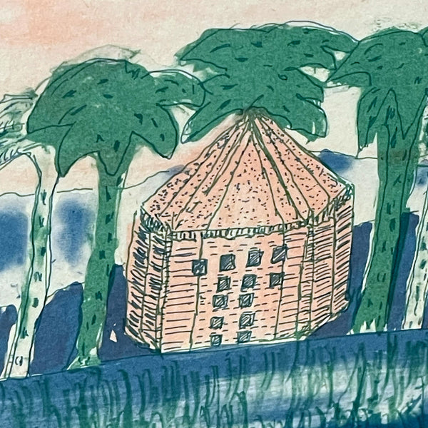 スウェーデン アート リトグラフ 壁掛け 絵画 私の風景の中のライオン ヘルムトルート二ストロム A lion in my landscape  Sweden lithograph Helmtrud Nystrom 【額送A】