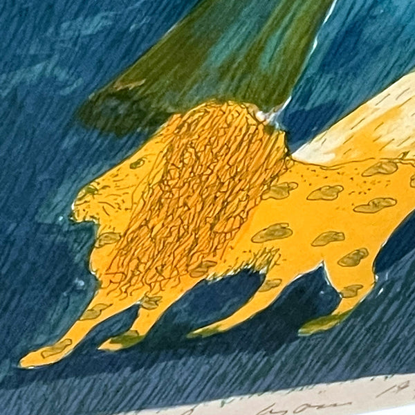 スウェーデン アート リトグラフ 壁掛け 絵画 私の風景の中のライオン ヘルムトルート二ストロム A lion in my landscape  Sweden lithograph Helmtrud Nystrom 【額送A】