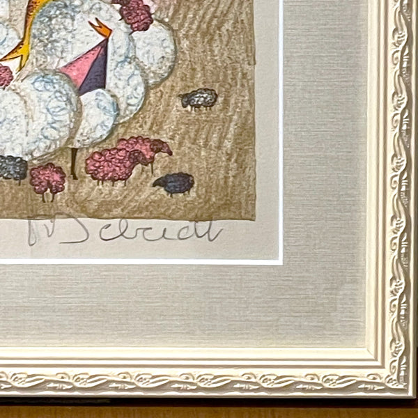 フランス アート リトグラフ 壁掛け 絵画 羊 France lithograph Francoise Deberdt【額送A】