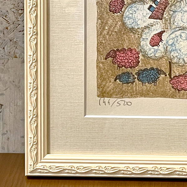 フランス アート リトグラフ 壁掛け 絵画 羊 France lithograph Francoise Deberdt【額送A】