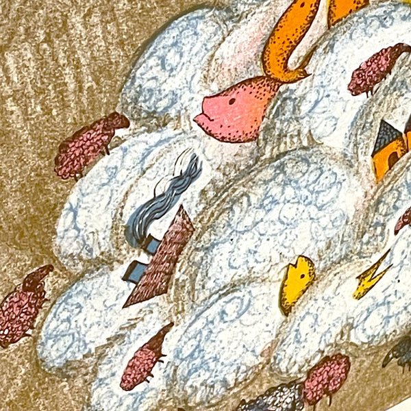 フランス アート リトグラフ 壁掛け 絵画 羊 France lithograph Francoise Deberdt【額送A】