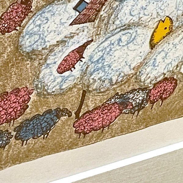 フランス アート リトグラフ 壁掛け 絵画 羊 France lithograph Francoise Deberdt【額送A】