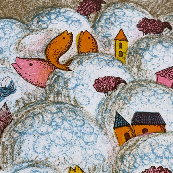 フランス アート リトグラフ 壁掛け 絵画 羊 France lithograph Francoise Deberdt【額送A】