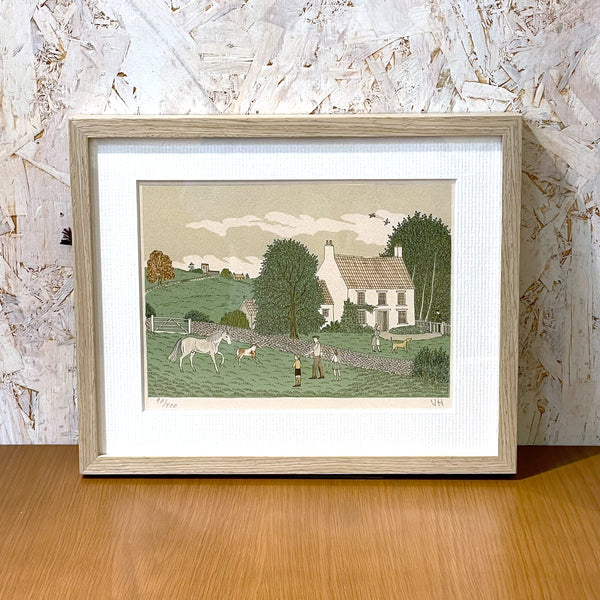 イングランド アート リトグラフ 壁掛け 絵画 馬と家族とお家 England lithograph Vincent Haddelsey【額送A】