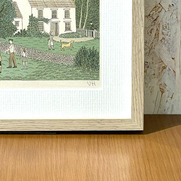 イングランド アート リトグラフ 壁掛け 絵画 馬と家族とお家 England lithograph Vincent Haddelsey【額送A】