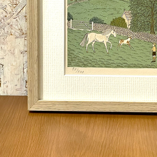 イングランド アート リトグラフ 壁掛け 絵画 馬と家族とお家 England lithograph Vincent Haddelsey【額送A】