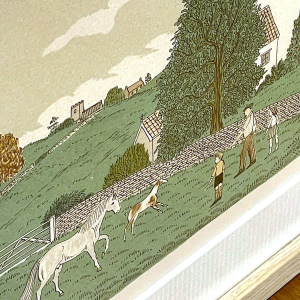 イングランド アート リトグラフ 壁掛け 絵画 馬と家族とお家 England lithograph Vincent Haddelsey【額送A】