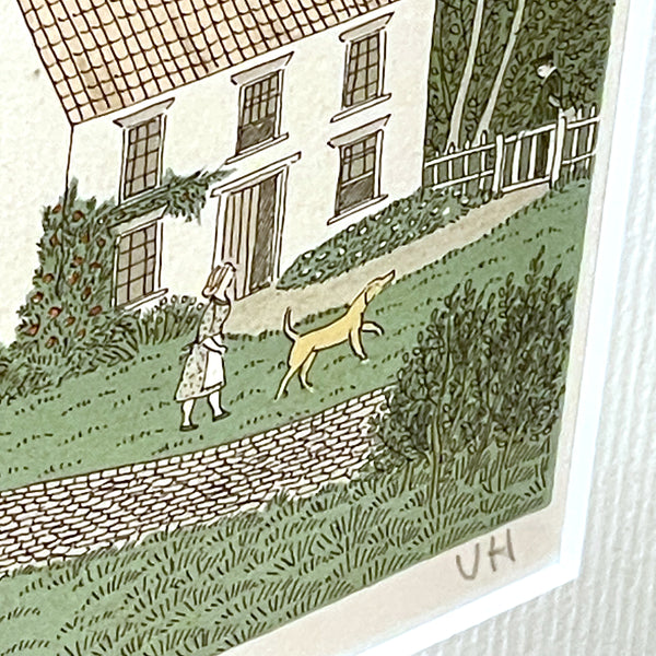 イングランド アート リトグラフ 壁掛け 絵画 馬と家族とお家 England lithograph Vincent Haddelsey【額送A】