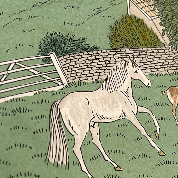 イングランド アート リトグラフ 壁掛け 絵画 馬と家族とお家 England lithograph Vincent Haddelsey【額送A】