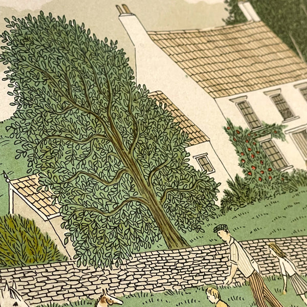イングランド アート リトグラフ 壁掛け 絵画 馬と家族とお家 England lithograph Vincent Haddelsey【額送A】