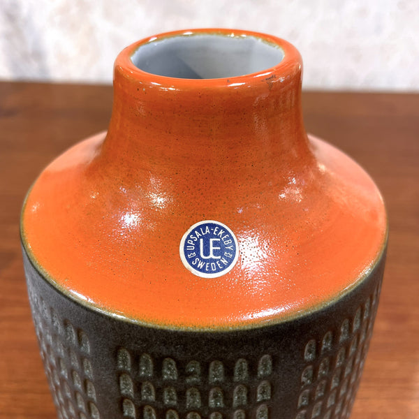 フラワーベース 花瓶 激レア品 グレー オレンジ Grey Orange ウプサラエクビー マリシムルソン Upsala Ekeby 北欧 ヴィンテージ スウェーデン Sweden Cityシリーズ Mari Simmulson