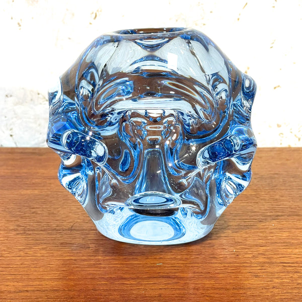 フラワーベース 花瓶 ガラス レア品 ブルー Blue オーセダ Aseda  北欧 ヴィンテージ スウェーデン Sweden