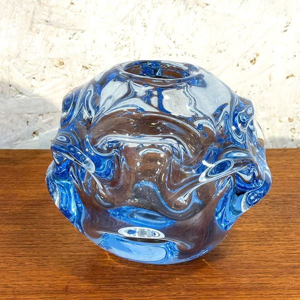 フラワーベース 花瓶 ガラス レア品 ブルー Blue オーセダ Aseda  北欧 ヴィンテージ スウェーデン Sweden