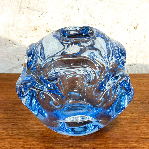 フラワーベース 花瓶 ガラス レア品 ブルー Blue オーセダ Aseda  北欧 ヴィンテージ スウェーデン Sweden
