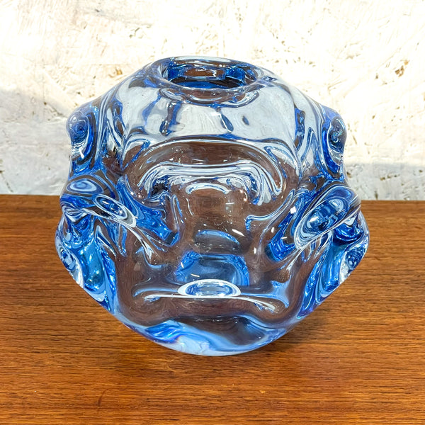 フラワーベース 花瓶 ガラス レア品 ブルー Blue オーセダ Aseda  北欧 ヴィンテージ スウェーデン Sweden