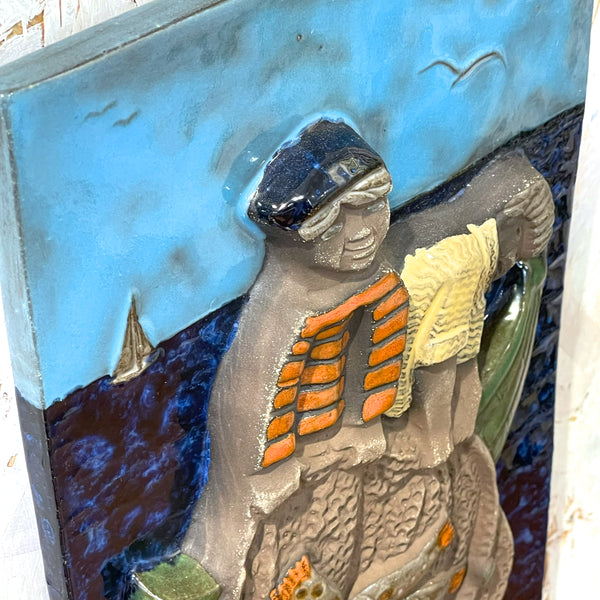 陶板 ヴィンテージ スウェーデン 青 Blue フィッシャーマン ウプサラエクビー  Vintage Dorothy Clough Upsala Ekeby Sweden