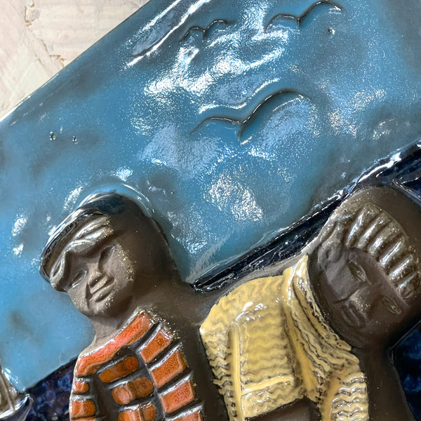 陶板 ヴィンテージ スウェーデン 青 Blue フィッシャーマン ウプサラエクビー  Vintage Dorothy Clough Upsala Ekeby Sweden