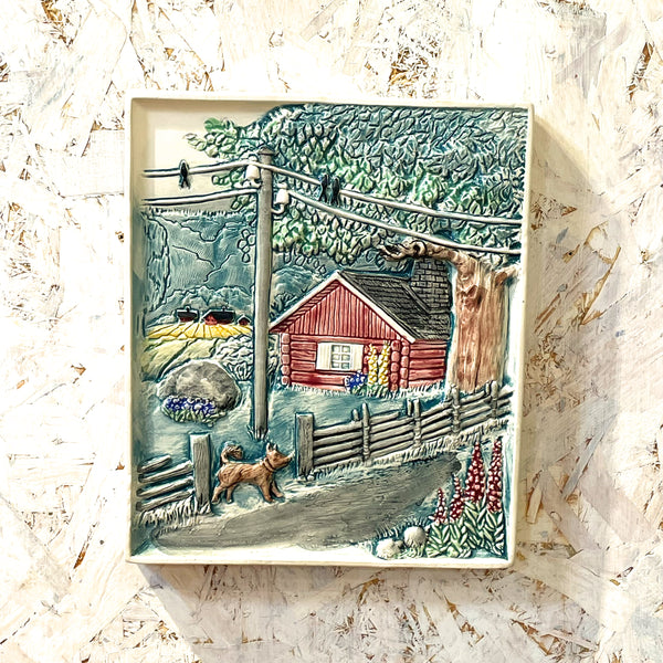 陶板 ヴィンテージ スウェーデン 赤い家のある風景 ジイ・カントフタ  Vintage  Jie gantofta Sweden