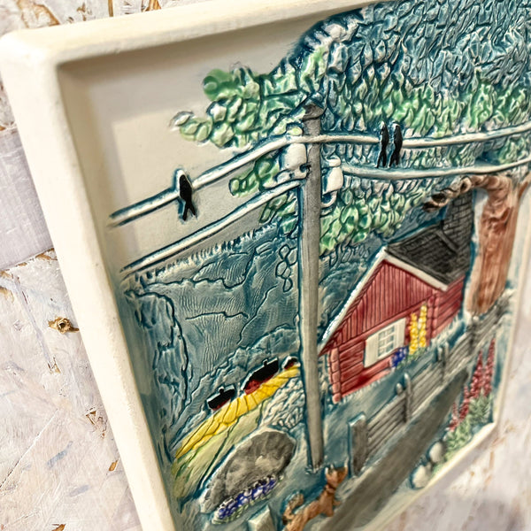 陶板 ヴィンテージ スウェーデン 赤い家のある風景 ジイ・カントフタ  Vintage  Jie gantofta Sweden