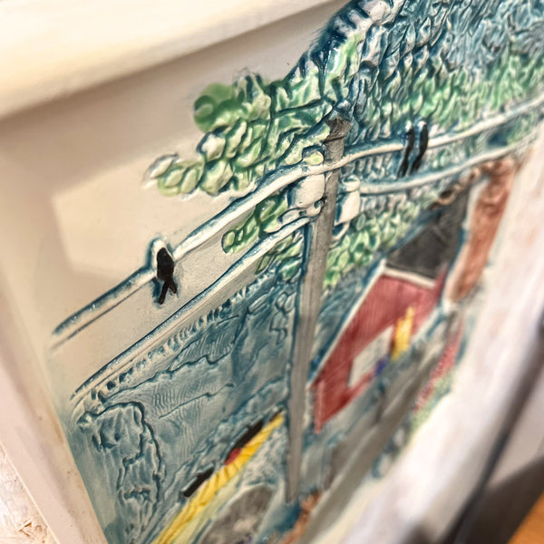 陶板 ヴィンテージ スウェーデン 赤い家のある風景 ジイ・カントフタ  Vintage  Jie gantofta Sweden