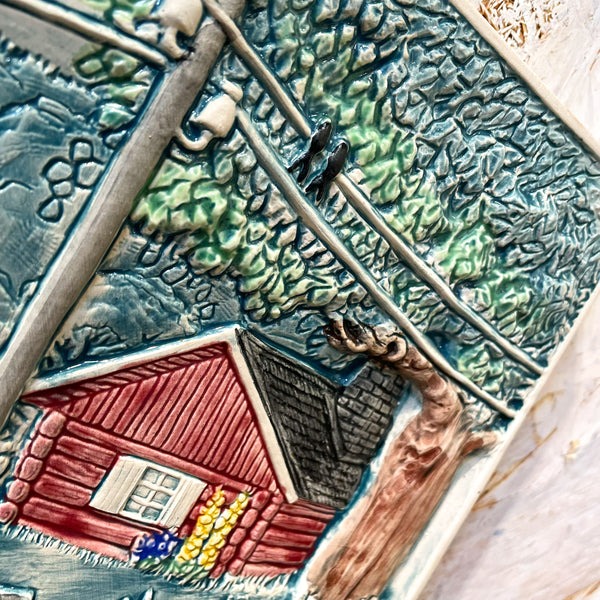 陶板 ヴィンテージ スウェーデン 赤い家のある風景 ジイ・カントフタ  Vintage  Jie gantofta Sweden