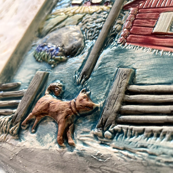 陶板 ヴィンテージ スウェーデン 赤い家のある風景 ジイ・カントフタ  Vintage  Jie gantofta Sweden