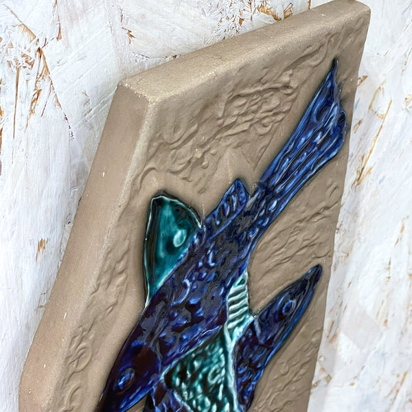 陶板 ヴィンテージ スウェーデン 青 Blue 魚 ウプサラエクビー  Vintage Ester Wallin Upsala Ekeby Sweden
