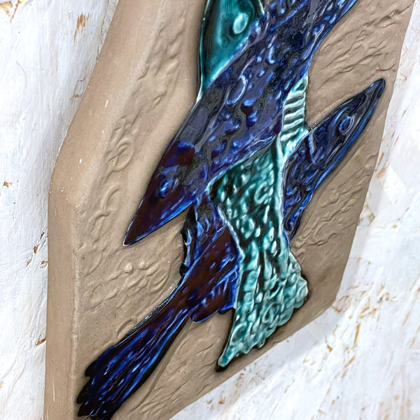 陶板 ヴィンテージ スウェーデン 青 Blue 魚 ウプサラエクビー  Vintage Ester Wallin Upsala Ekeby Sweden