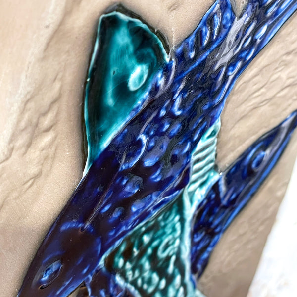 陶板 ヴィンテージ スウェーデン 青 Blue 魚 ウプサラエクビー  Vintage Ester Wallin Upsala Ekeby Sweden