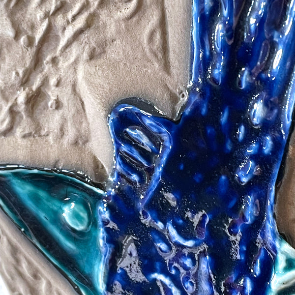 陶板 ヴィンテージ スウェーデン 青 Blue 魚 ウプサラエクビー  Vintage Ester Wallin Upsala Ekeby Sweden