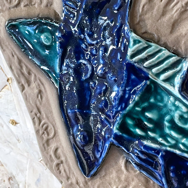 陶板 ヴィンテージ スウェーデン 青 Blue 魚 ウプサラエクビー  Vintage Ester Wallin Upsala Ekeby Sweden
