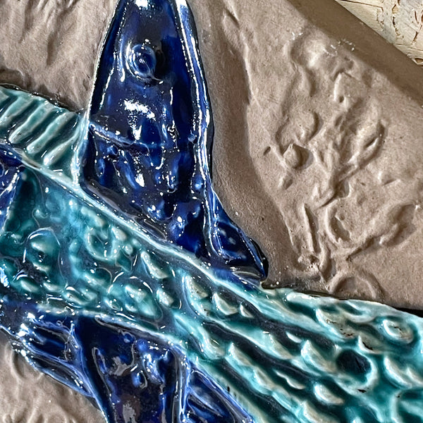 陶板 ヴィンテージ スウェーデン 青 Blue 魚 ウプサラエクビー  Vintage Ester Wallin Upsala Ekeby Sweden