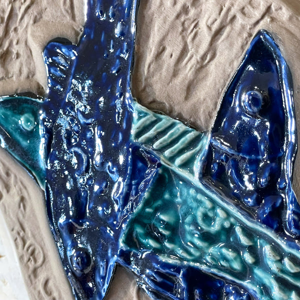陶板 ヴィンテージ スウェーデン 青 Blue 魚 ウプサラエクビー  Vintage Ester Wallin Upsala Ekeby Sweden