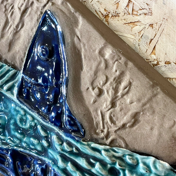 陶板 ヴィンテージ スウェーデン 青 Blue 魚 ウプサラエクビー  Vintage Ester Wallin Upsala Ekeby Sweden