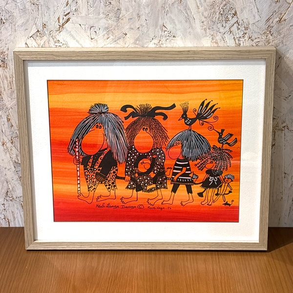 スウェーデン アート ハイジランゲ ハンドペイント 壁掛け 絵画 トロール家族 Sweden  Heidi Lange【額送A】
