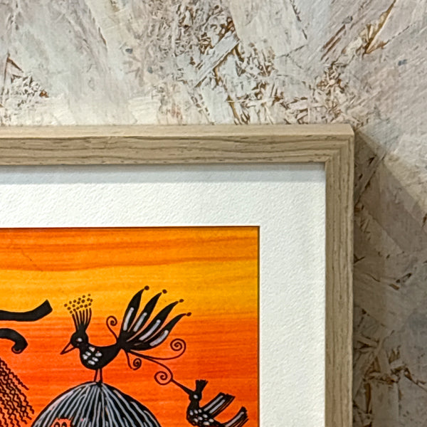 スウェーデン アート ハイジランゲ ハンドペイント 壁掛け 絵画 トロール家族 Sweden  Heidi Lange【額送A】