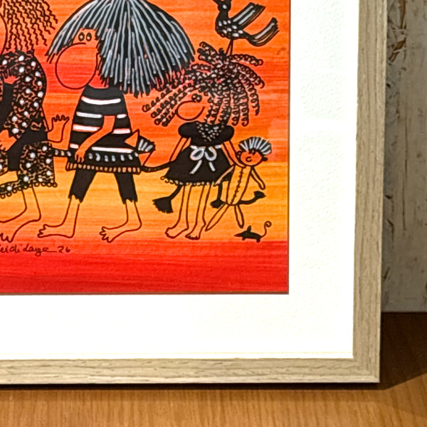 スウェーデン アート ハイジランゲ ハンドペイント 壁掛け 絵画 トロール家族 Sweden  Heidi Lange【額送A】