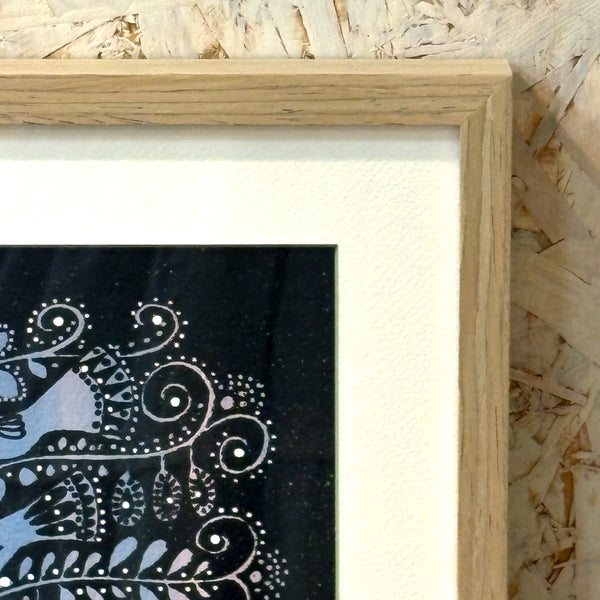 スウェーデン アート ハイジランゲ シルクスクリーン ハンドペイント 壁掛け 絵画 バードツリー ブルー ピンク Sweden  Heidi Lange【額送A】