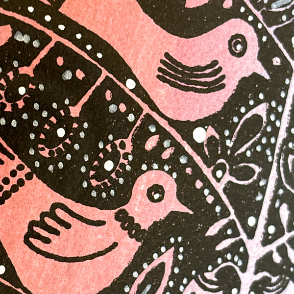 スウェーデン アート ハイジランゲ シルクスクリーン ハンドペイント 壁掛け 絵画 バードツリー ブルー ピンク Sweden  Heidi Lange【額送A】