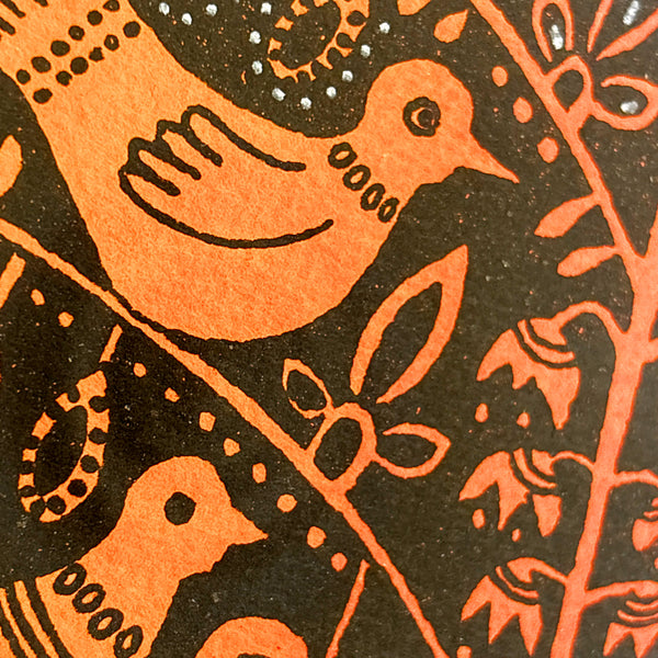 スウェーデン アート ハイジランゲ シルクスクリーン ハンドペイント 壁掛け 絵画 バードツリー ミックス カラフル Sweden  Heidi Lange【額送A】