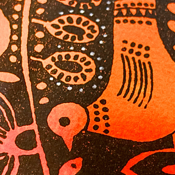 スウェーデン アート ハイジランゲ シルクスクリーン ハンドペイント 壁掛け 絵画 バードツリー ミックス カラフル Sweden  Heidi Lange【額送A】